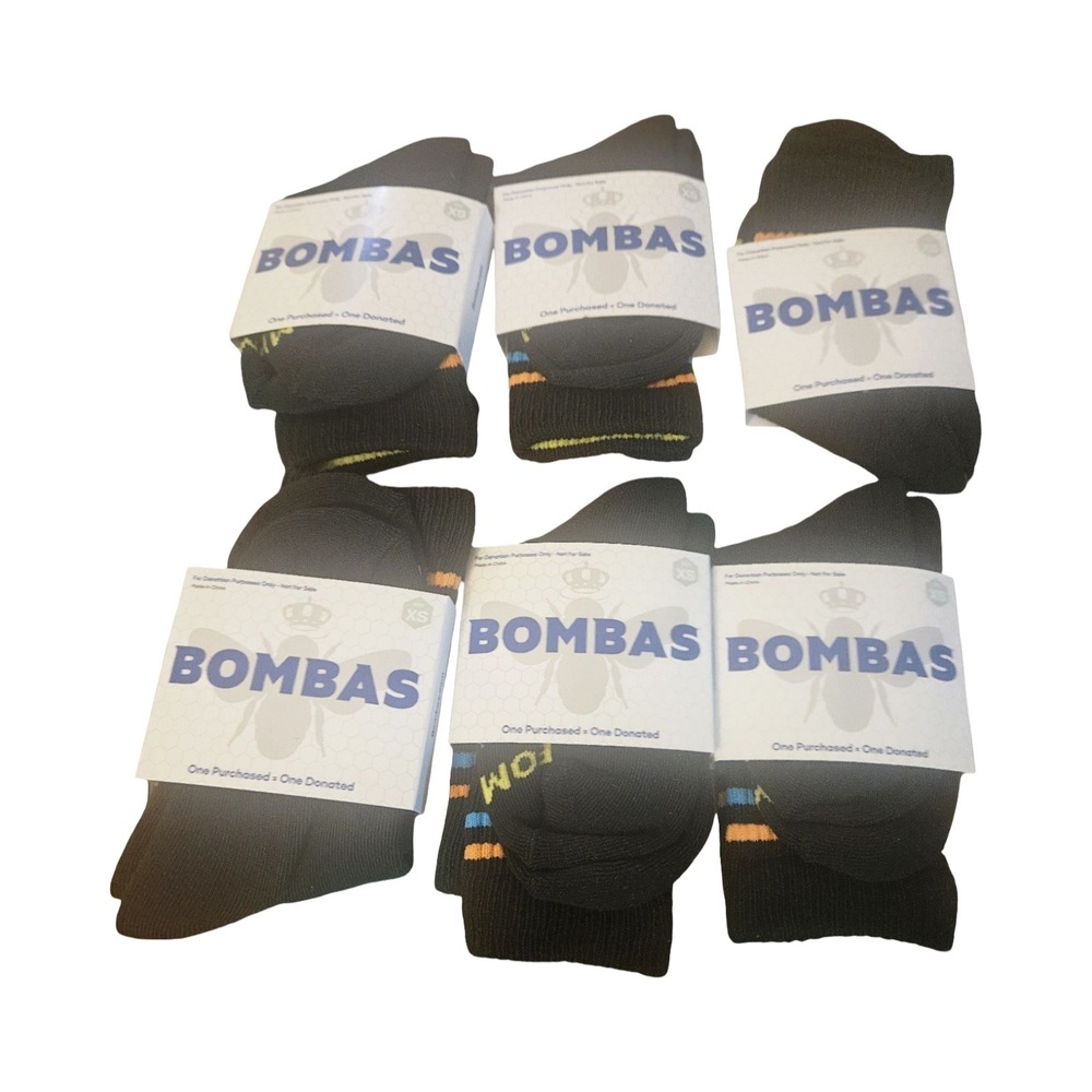 Bombas Womens‎ Ankle Socks 6 Pair Bundle Black Multi Stripe XS New